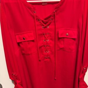Peter Nygard Vibrant Red Lace-Up Blouse